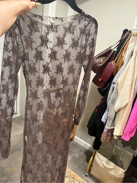Free People Dresses & Skirts - Free People Sheer Lace Long Sleeve Maxi Dress in Brown